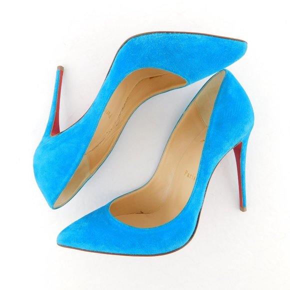 CHRISTIAN LOUBOUTIN Aqua Blue Suede Leather Classic Stiletto Heel Pumps 36.5 - Picture 5 of 9